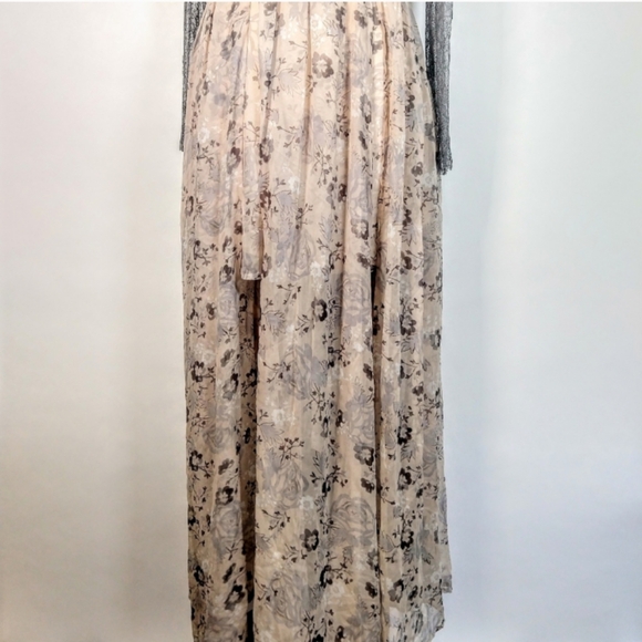 🦄RARE Free People Floral Lace Cream Grey Watercolor Maxi Dress Size 12 - Picture 8 of 15